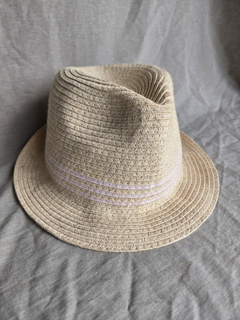 Joe Fresh Natural Straw Fedora Hat with Pale Pink Accent Stripes